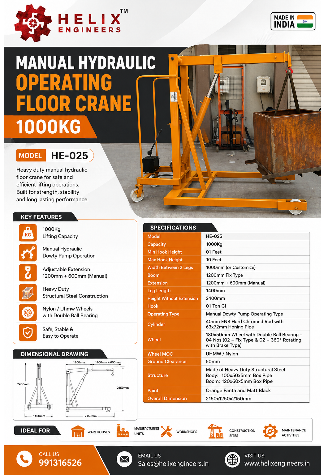 Hydraulic Floor Crane 01 Ton