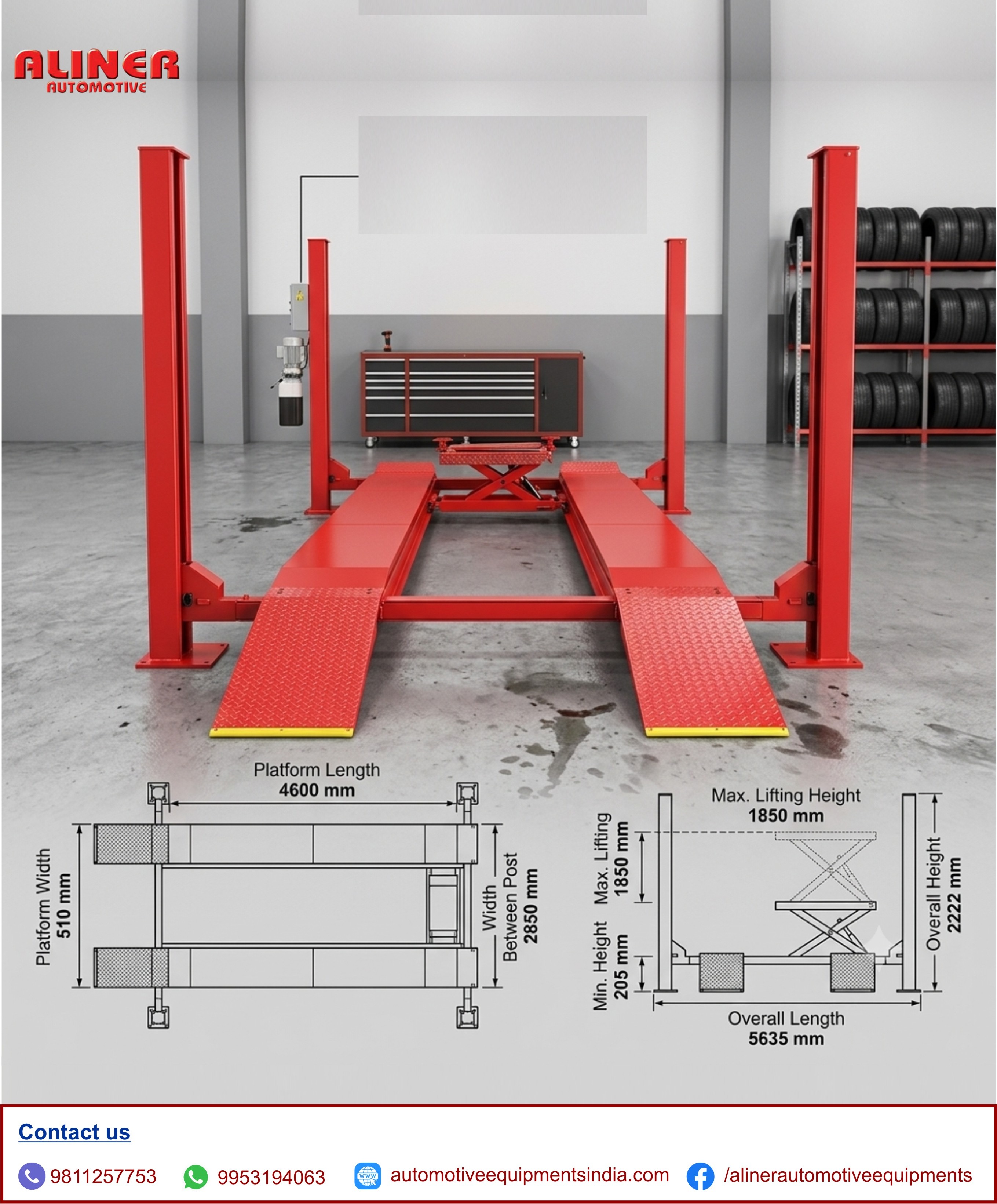 TECHNICAL FEATURES : WHEEL ALIGNMENT FOUR POST LIFT, FOUR POST LIFT, TWO POST LIFT, LIFT