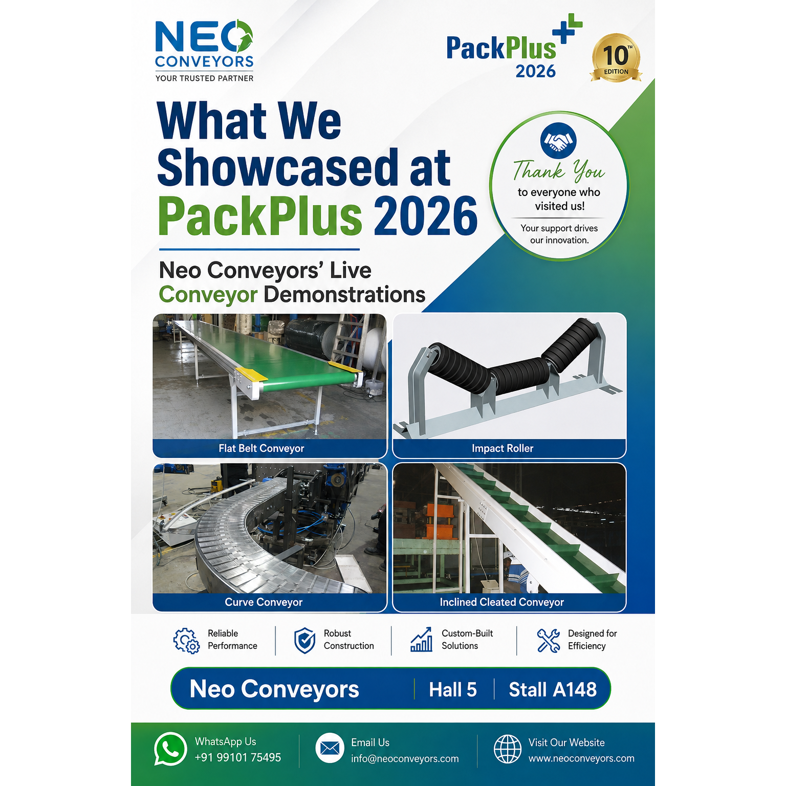 What We Showcased at PackPlus 2026 — Neo Conveyors' Live Conveyor Demonstrations