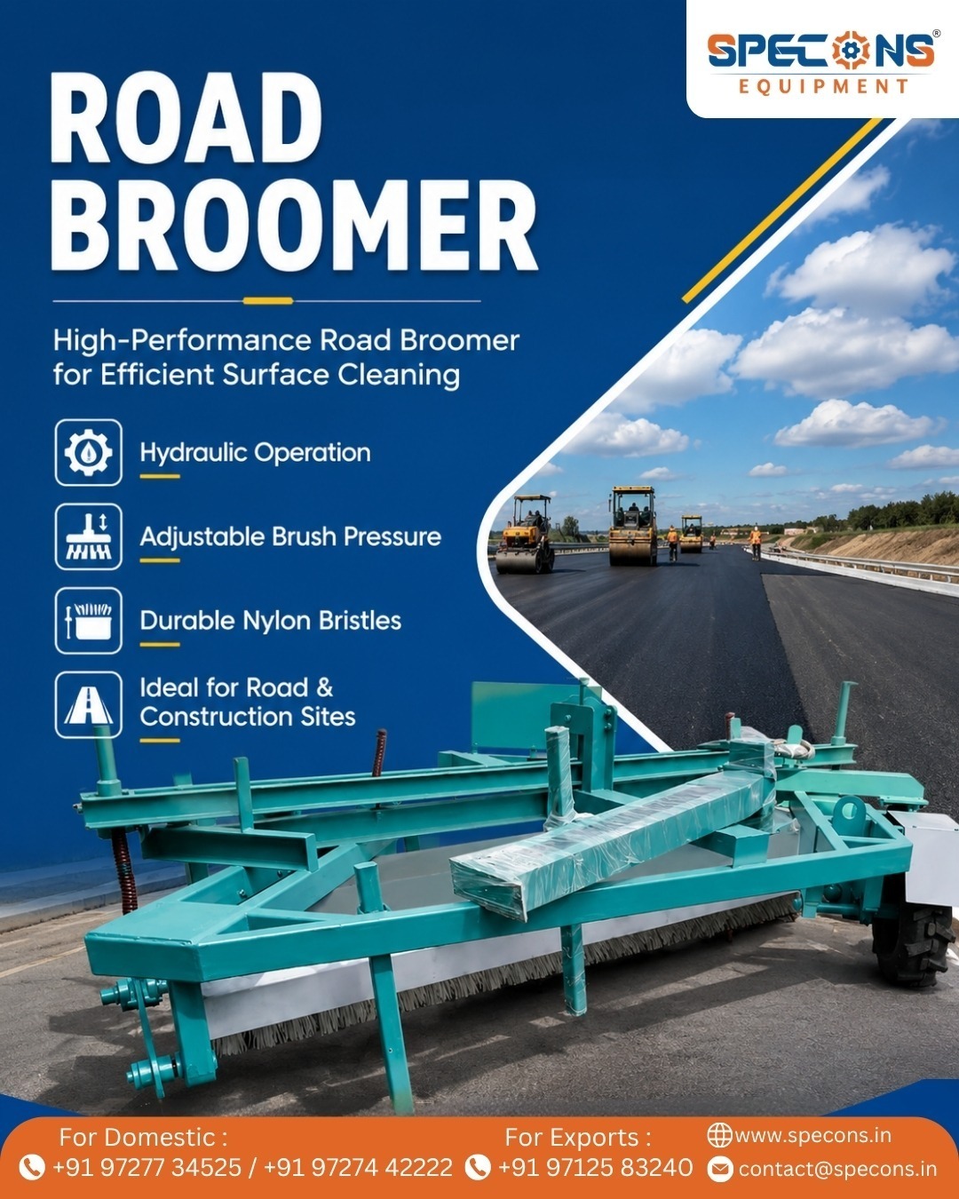 Road Broomer Manufacturer in Ahmedabad | SPECONS EQUIPMENT