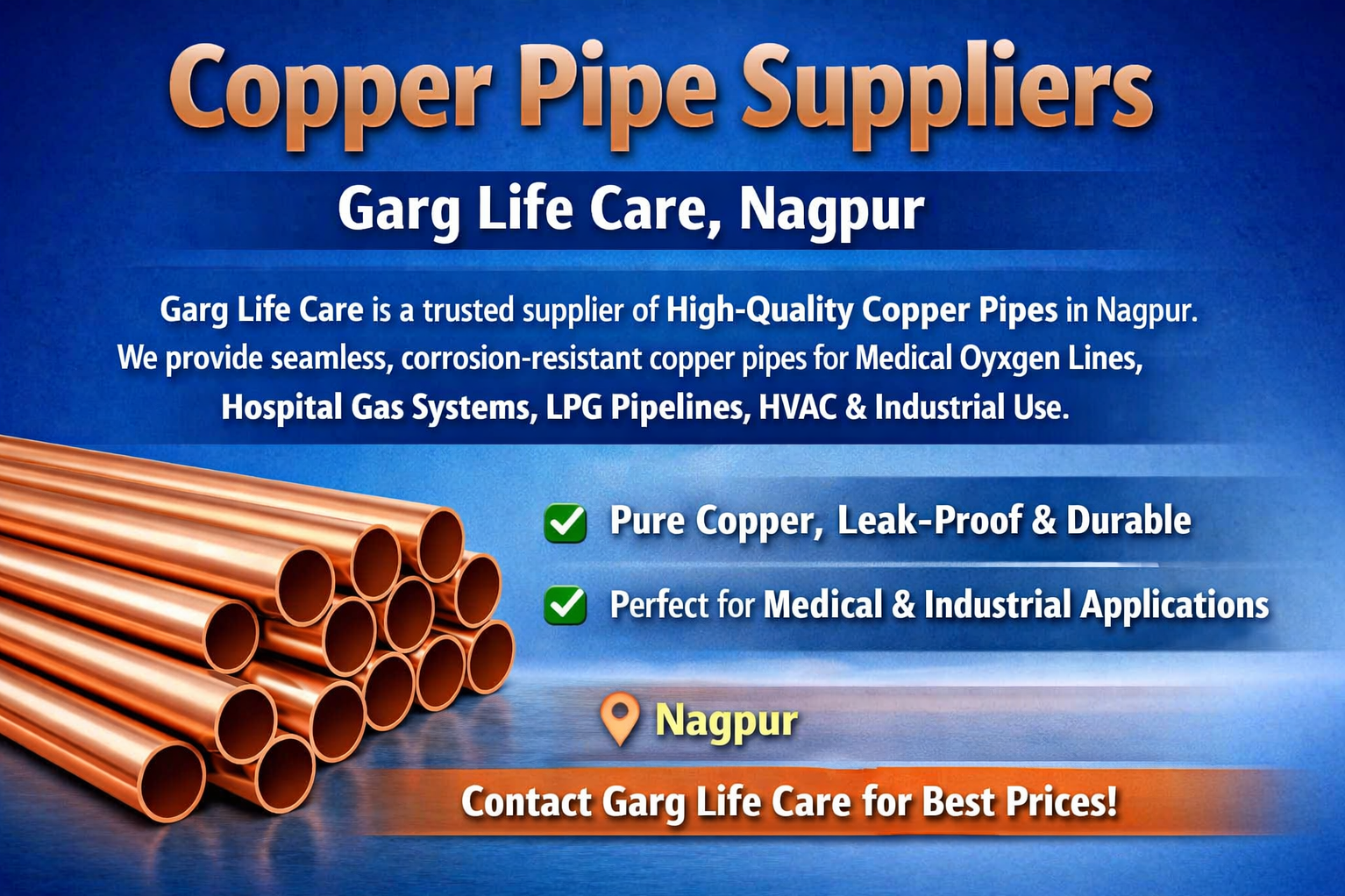 **COPPER PIPE SUPPLIER β GARG LIFE CARE NAGPUR** π§ **Medical Gas Copper Pipe Supplier** π§