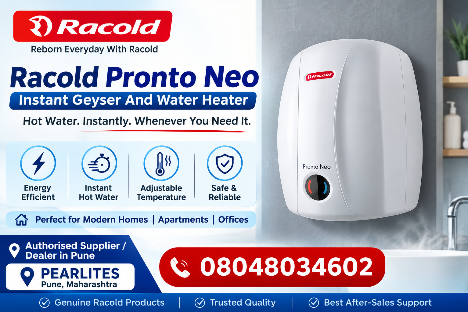 Racold Pronto Neo Instant Geyser And Water Heater supplier in pune PEARLITES