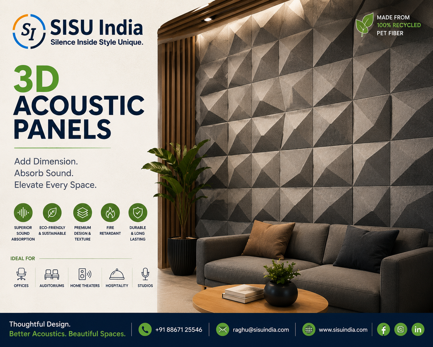 SISU 3D Acoustic Panels in bangalore - Add Depth to Your Space