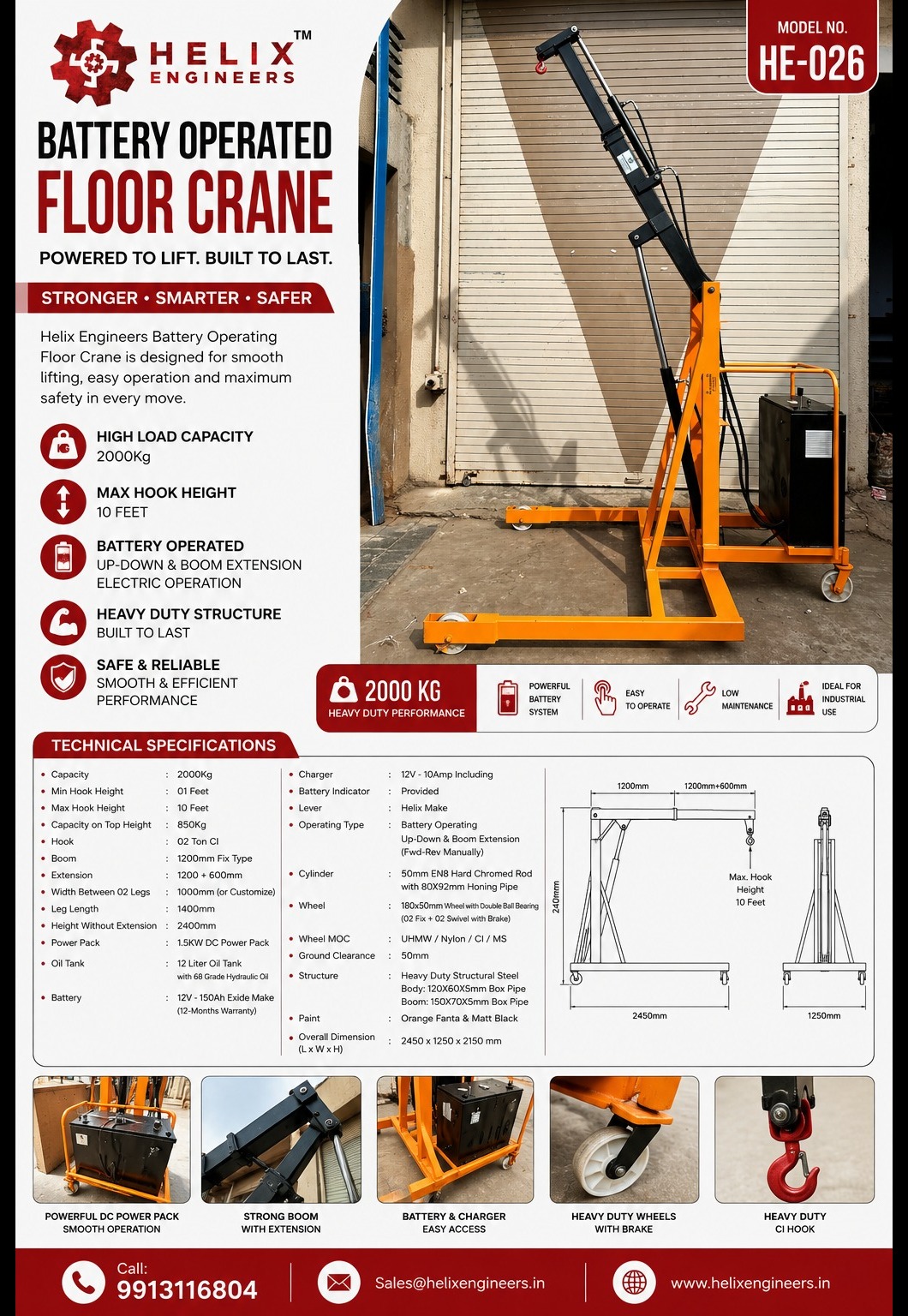 02 Ton Semi Electric Floor Crane Manufacturer & Supplier in India – Helix Engineers