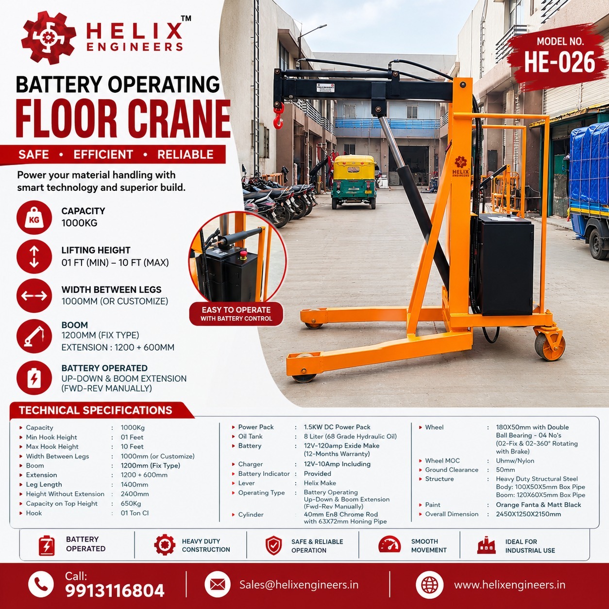 02 Ton Electric Floor Crane Manufacturer & Supplier in India – Helix Engineers