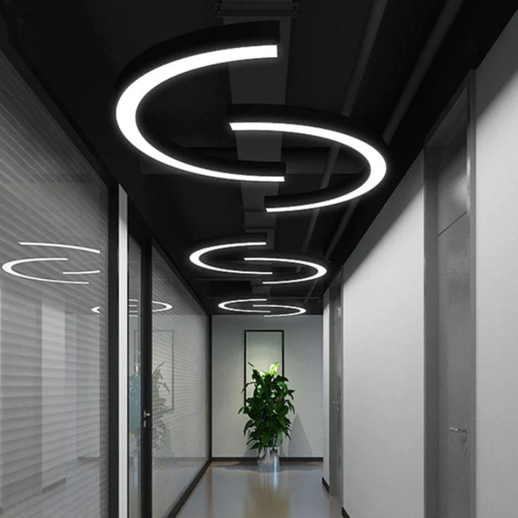 Office Corridor with Curved LED Ceiling Lights