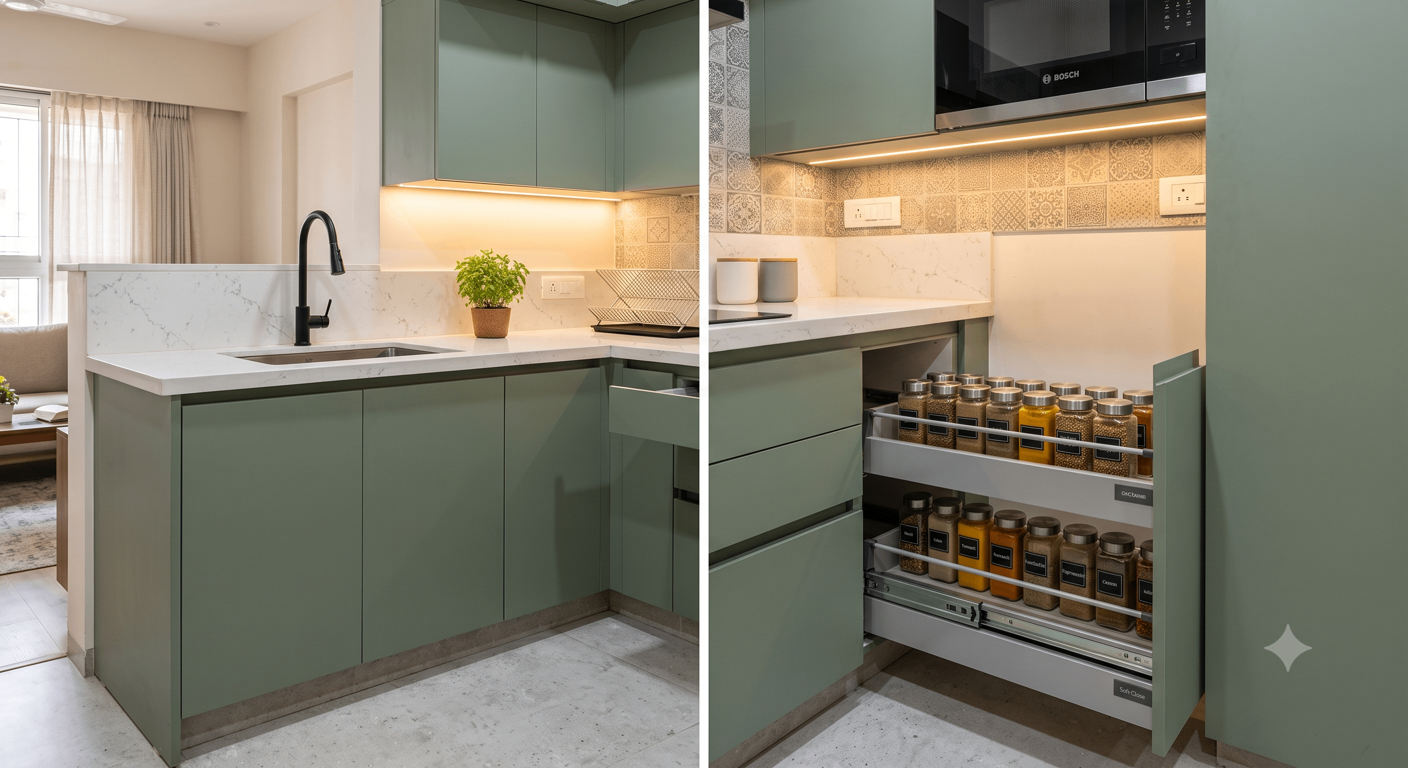High-Utility Modular Kitchen Designs in Dhayari: BWP Marine Ply & Hepo Hardware