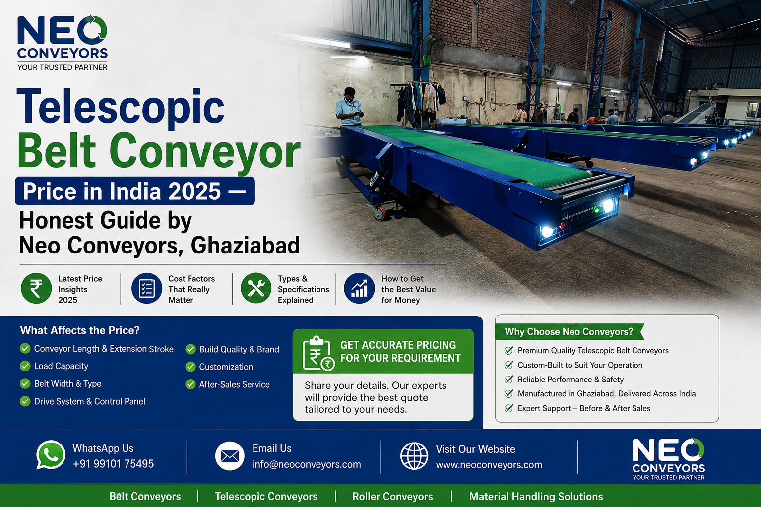 Telescopic Belt Conveyor Price in India 2025 — Honest Guide by Neo Conveyors, Ghaziabad