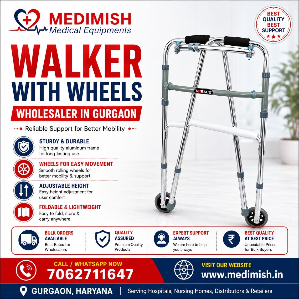 Walker with Wheels Wholesaler in Gurgaon | Buy Wheeled Walker for Adults & Elderly