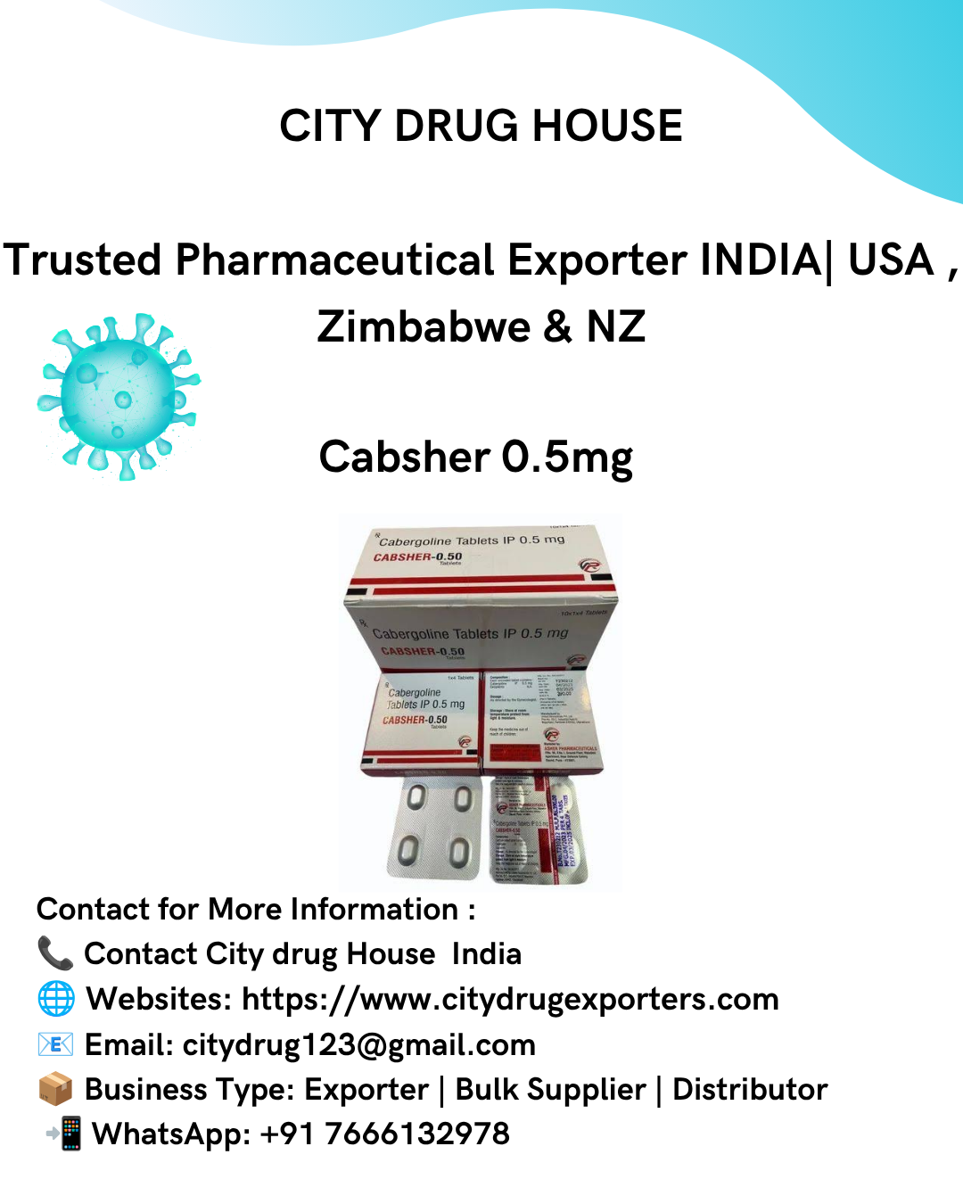 Cabsher 0.5mg | Buy Online from City Drug House – USA, NZ, Zimbabwe & Philippines