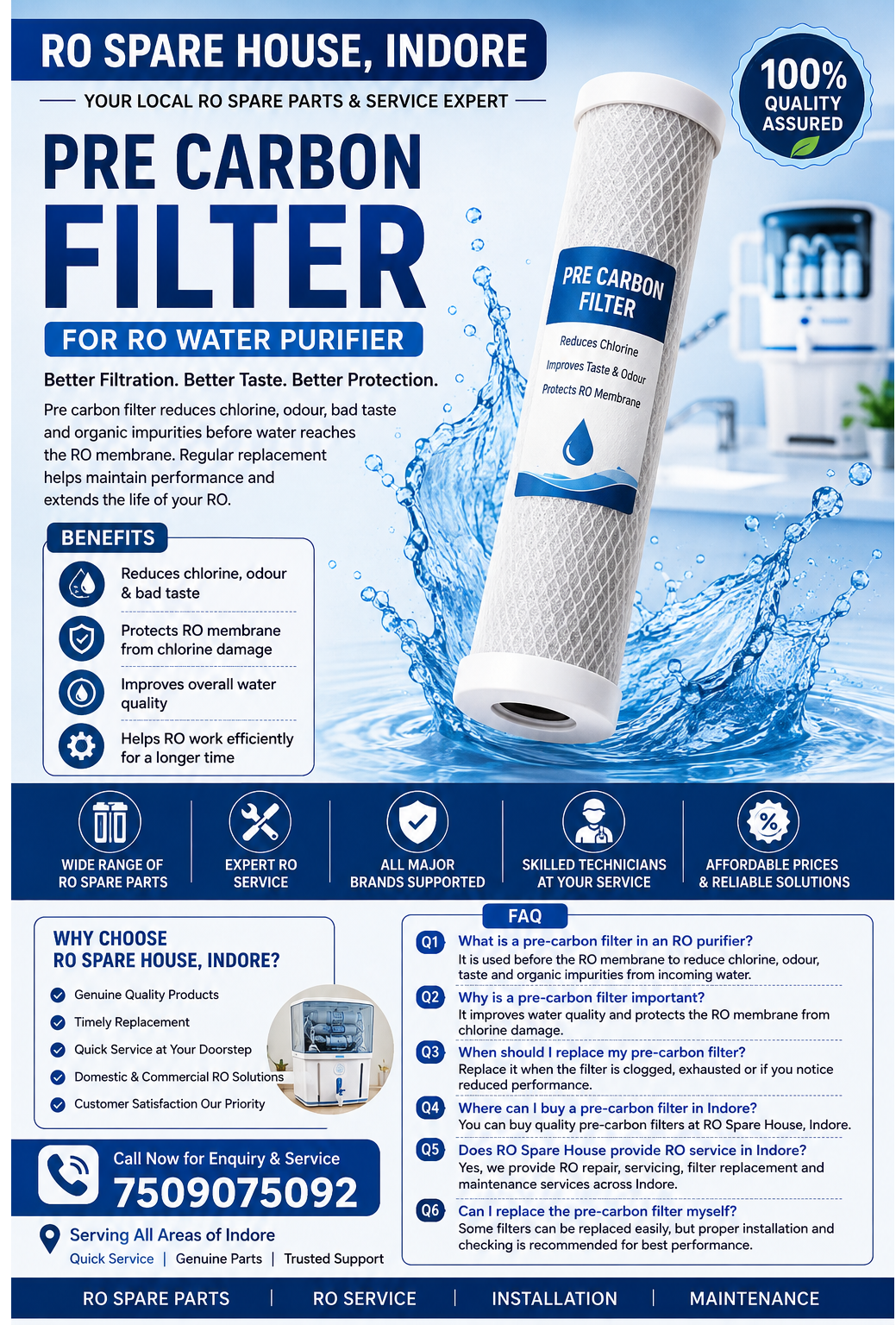 Pre Carbon Filter for RO in Indore – Sales & Replacement | RO Spare House