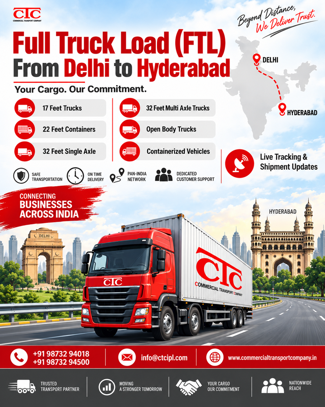 Delhi to Hyderabad FTL Transport