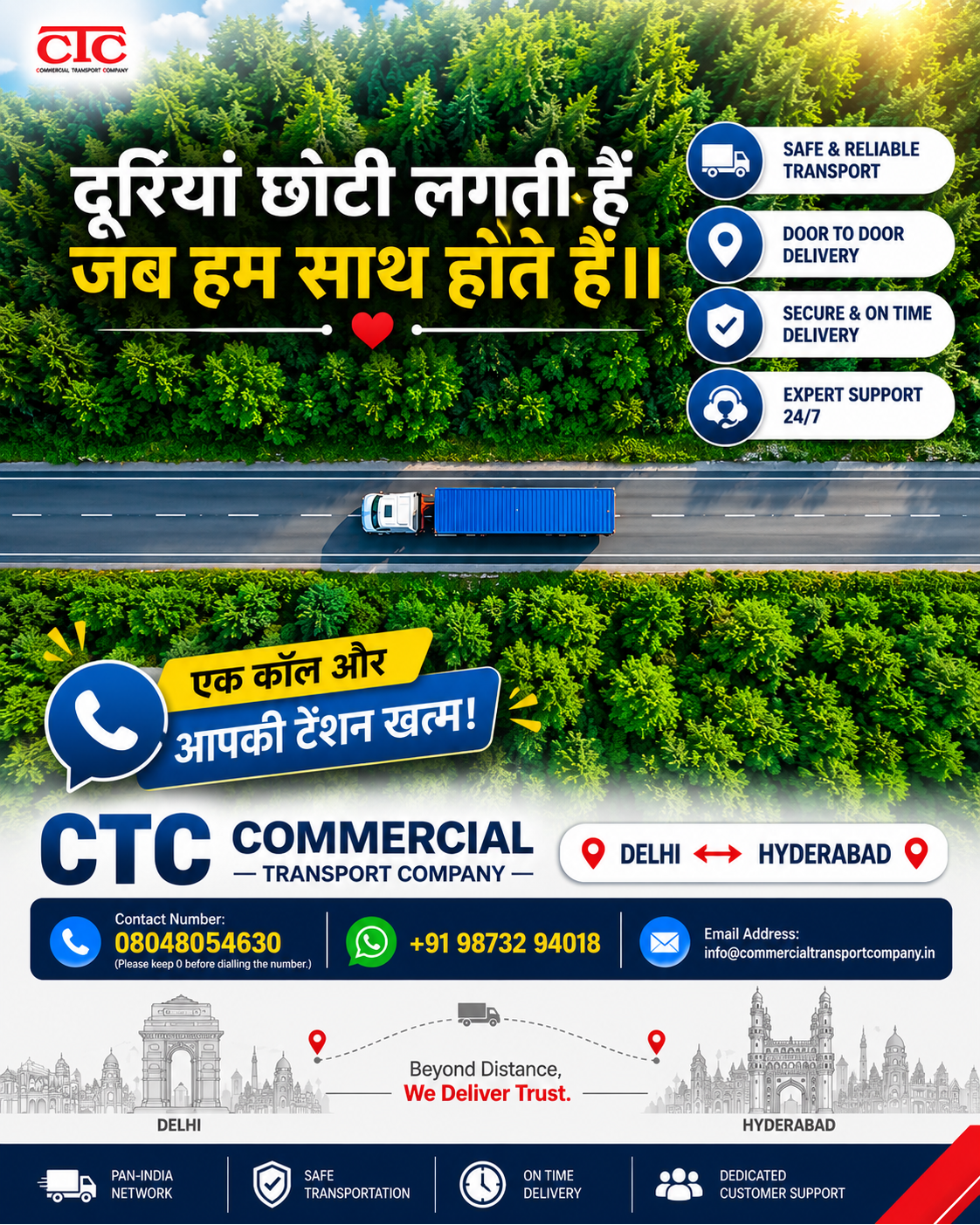 Delhi to Hyderabad FTL Transport