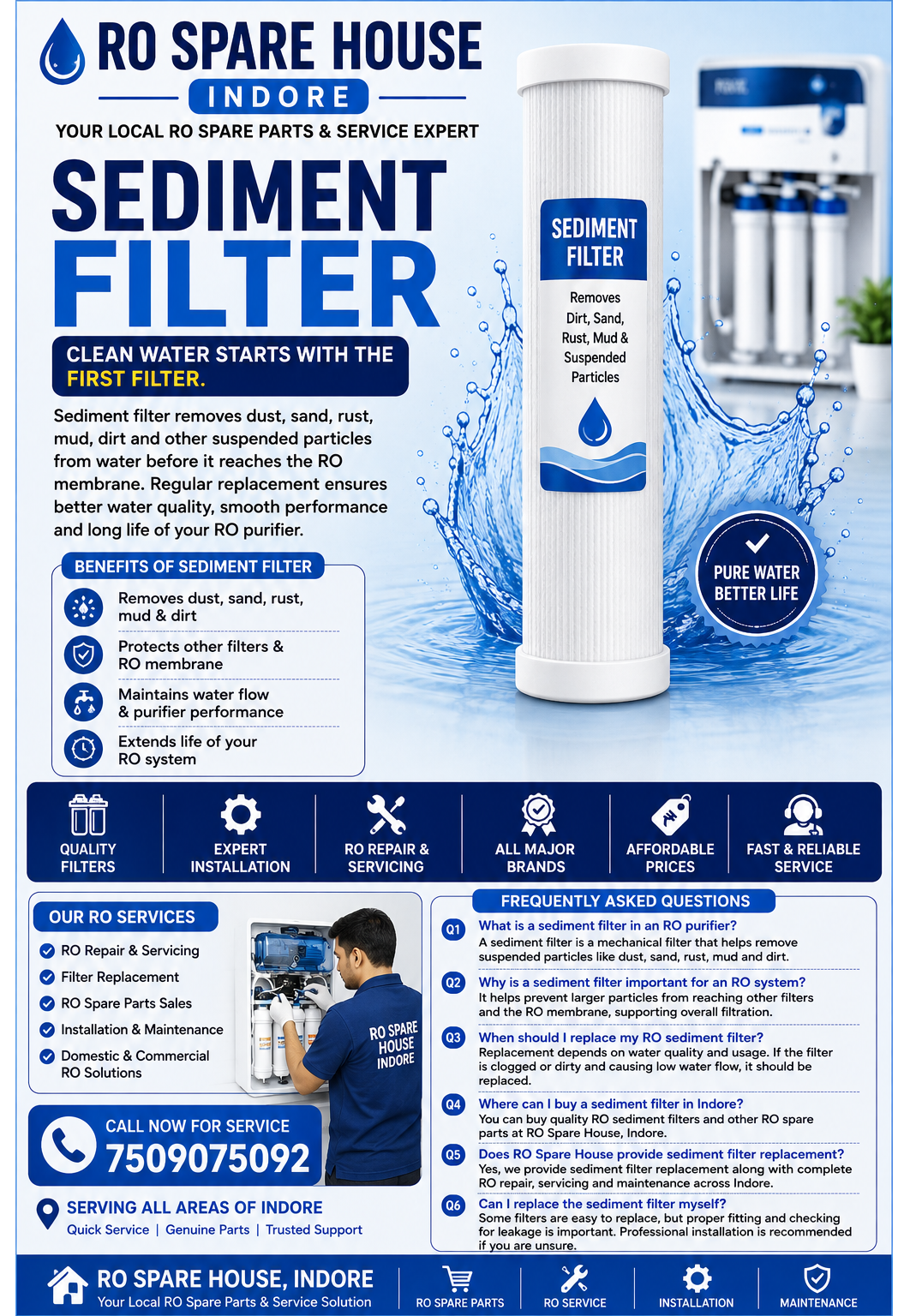 Sediment Filter for RO in Indore – Sales & Replacement | RO Spare House