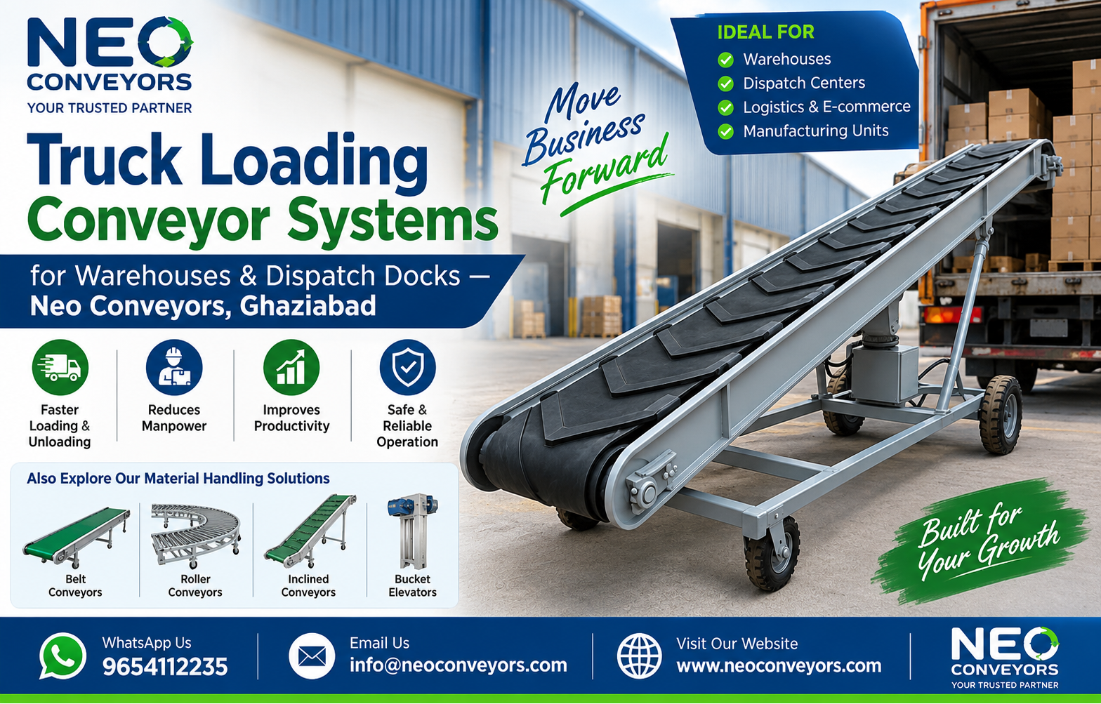 Truck Loading Conveyor Systems for Warehouses & Dispatch Docks — Neo Conveyors, Ghaziabad