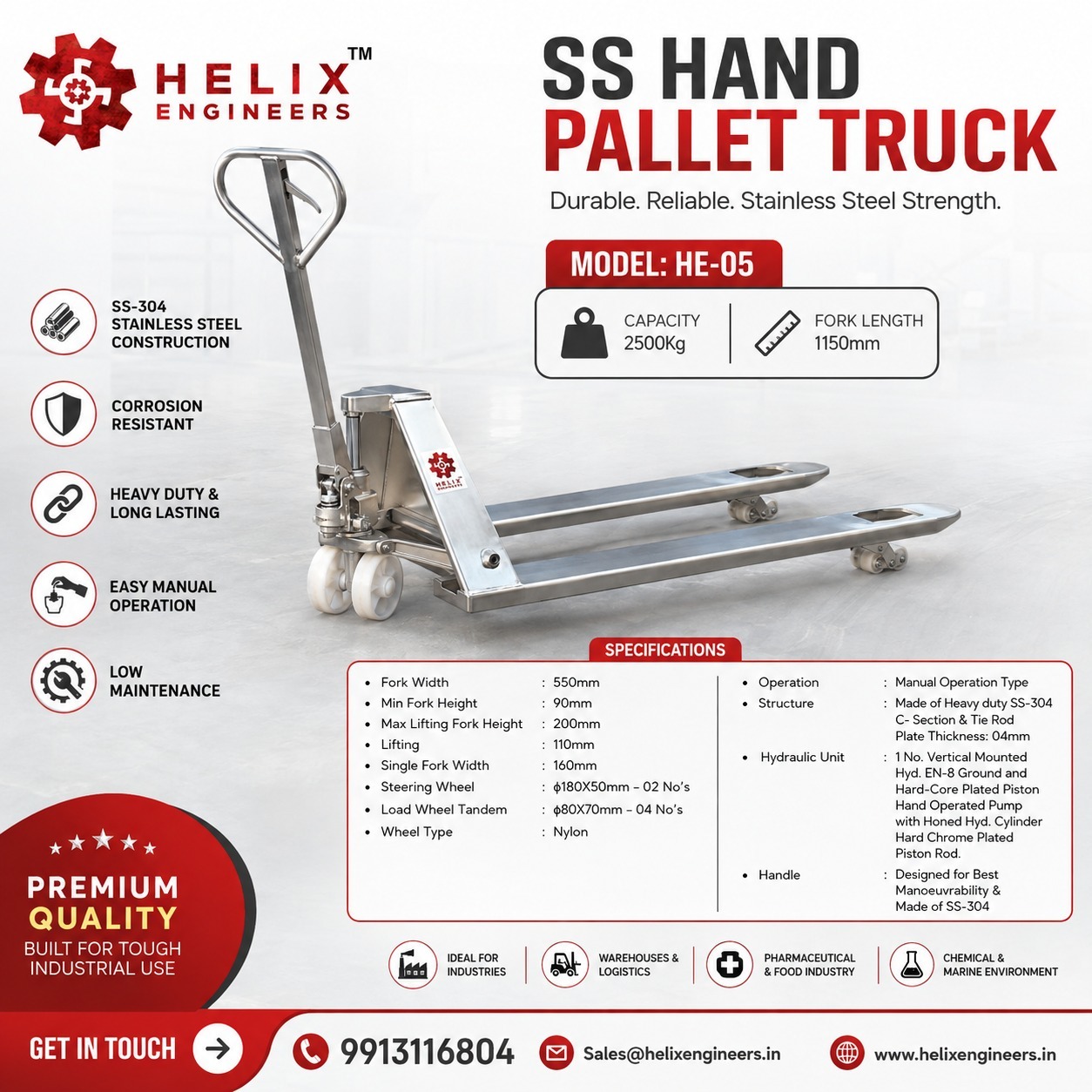 SS Hand Pallet Truck Manufacturer & Supplier in India – Helix Engineers