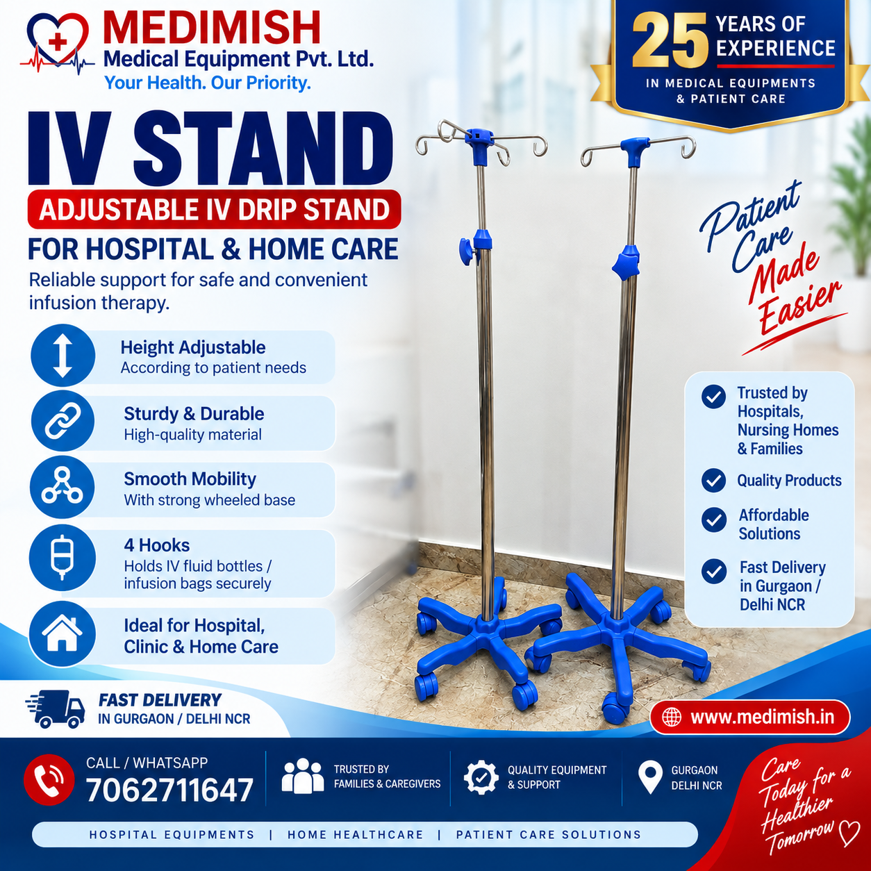 IV Stand in Gurgaon | Adjustable IV Drip Stand for Hospital & Home Care