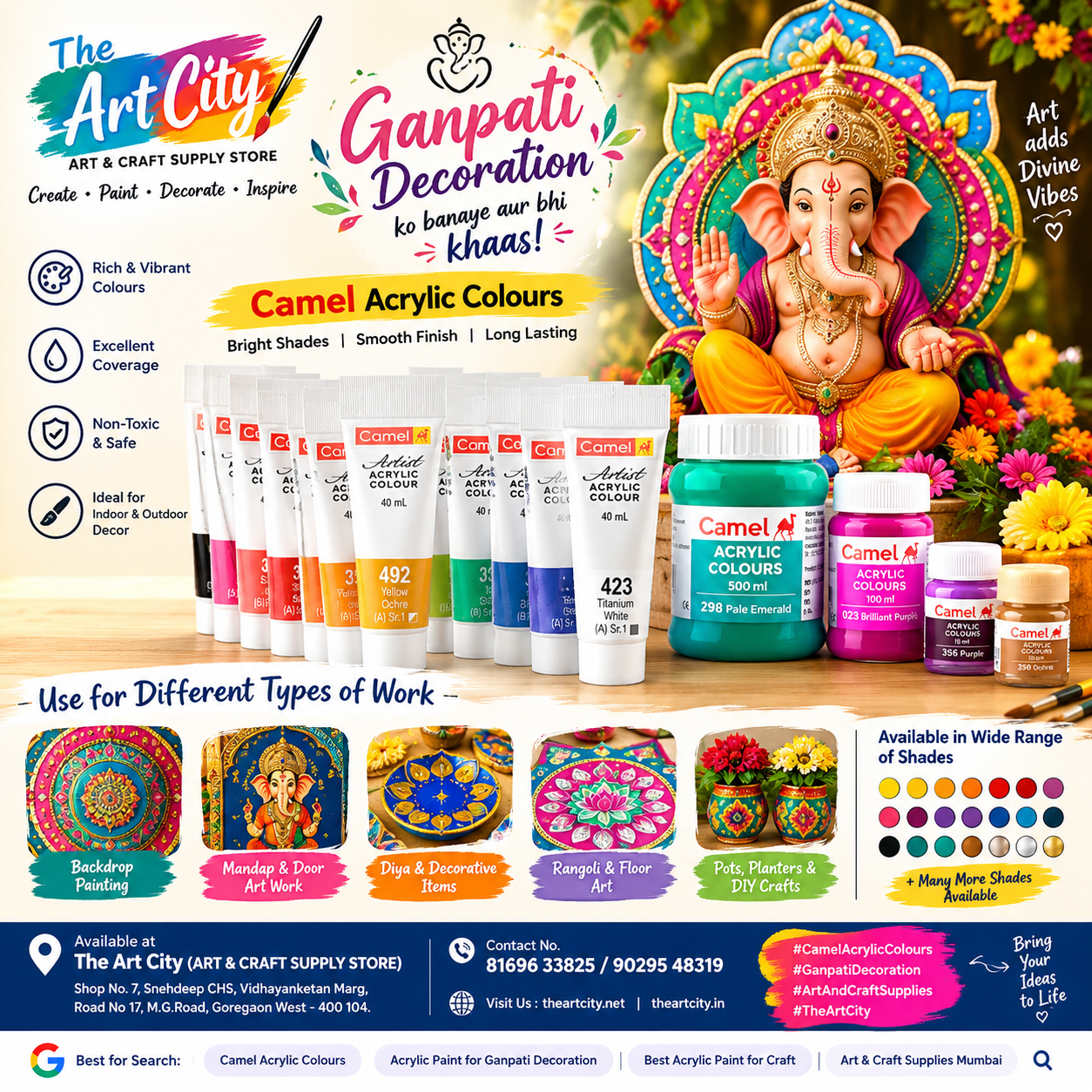 GANPATI DECORATION WITH ACRYLIC COLOURS The Art City Art & Craft Supply Store Goregaon West, Mumbai