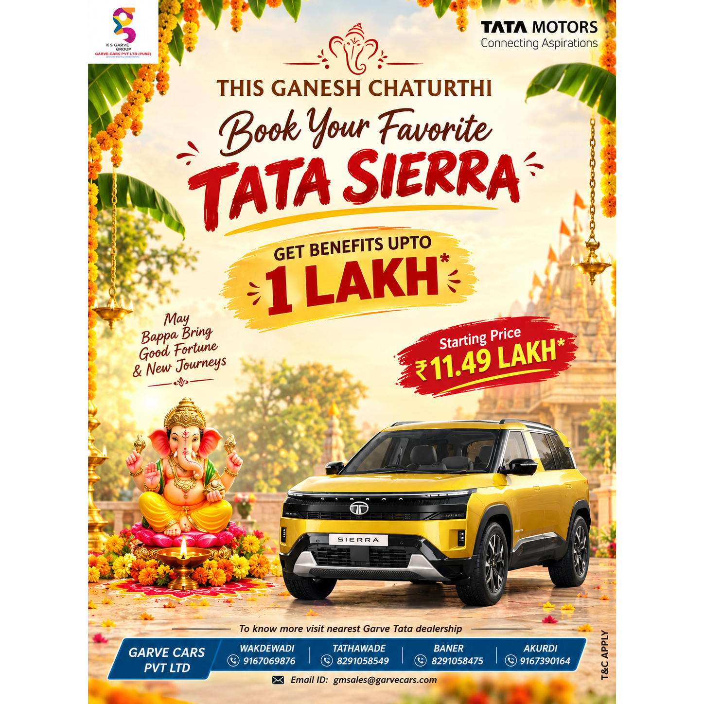 This Ganesh Chaturthi, let Bappa bring prosperity to every journey! πβ¨
Book your favorite TATA SIE...
