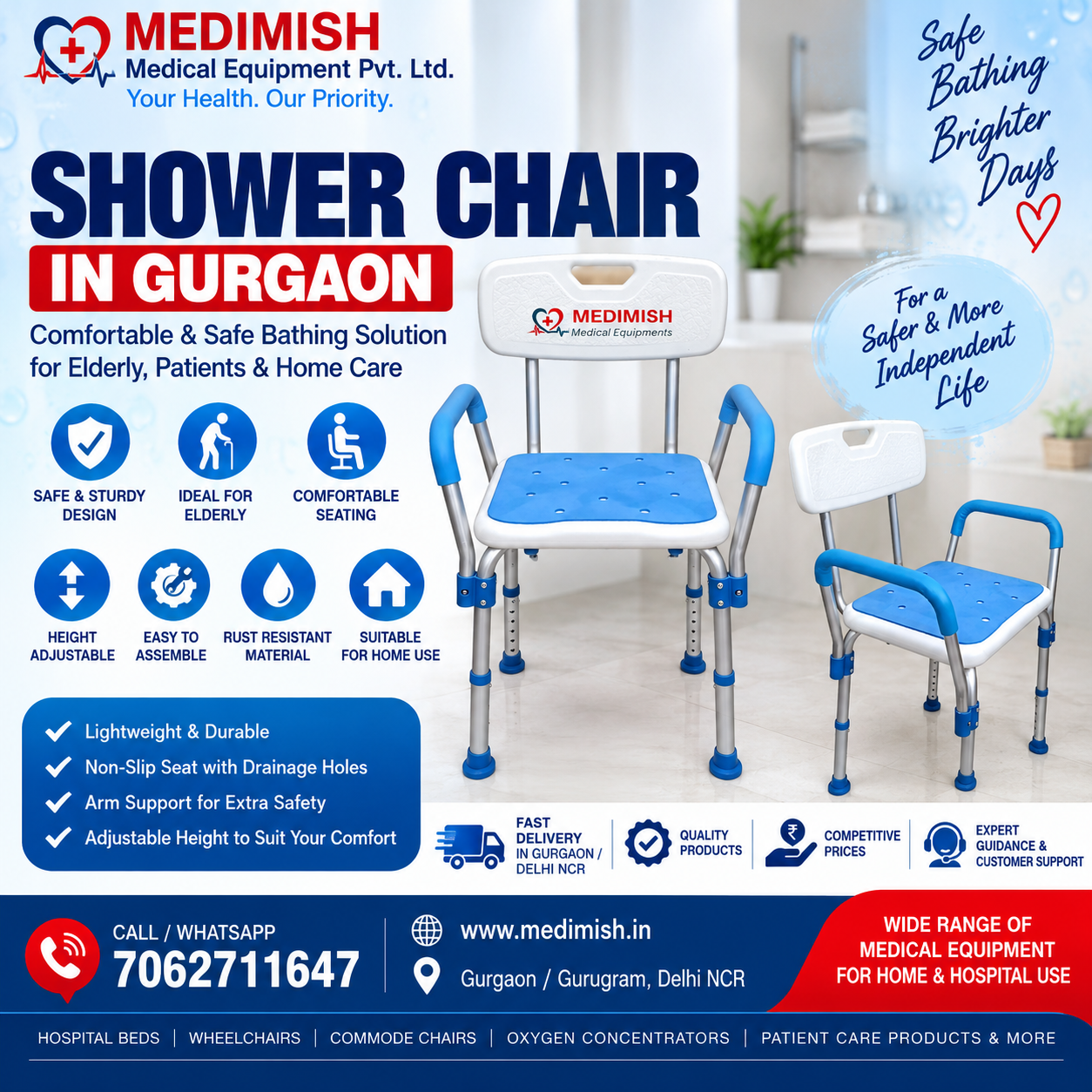 Shower Chair in Gurgaon | Bathroom Shower Chair for Elderly & Patients
