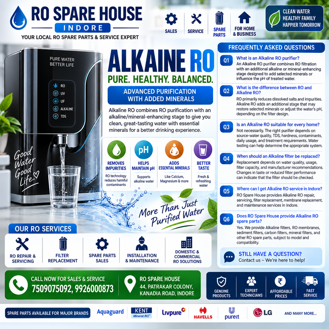 Alkaline RO in Indore – Sales, Service & Filter Replacement | RO Spare House