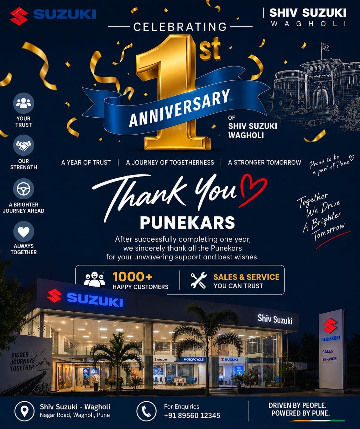 🎉 Celebrating 1 Amazing Year of Shiv Suzuki Wagholi! 🎉
One year of trust, support, smiles and unf...