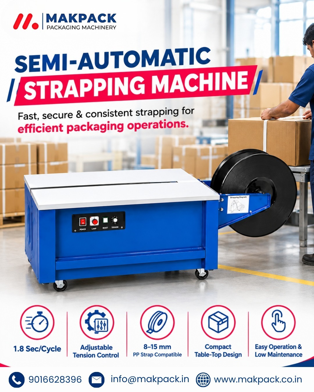 Semi-Automatic Strapping Machine for Faster Packaging