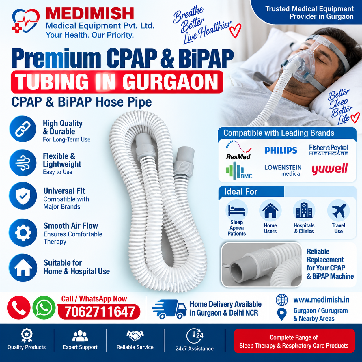 Premium CPAP & BiPAP Tubing in Gurgaon | CPAP & BiPAP Hose Pipe