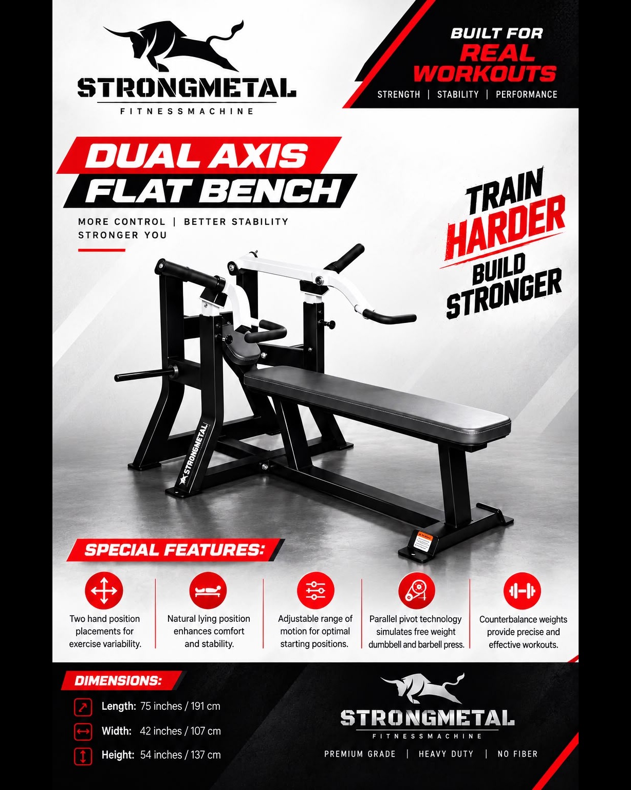 Dual Axis Flat Bench | Commercial Gym Equipment Manufacturer in Pune, Maharashtra