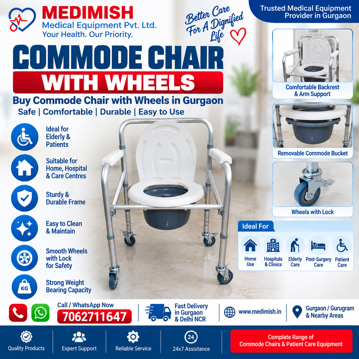 Buy Commode Chair with Wheels in Gurgaon