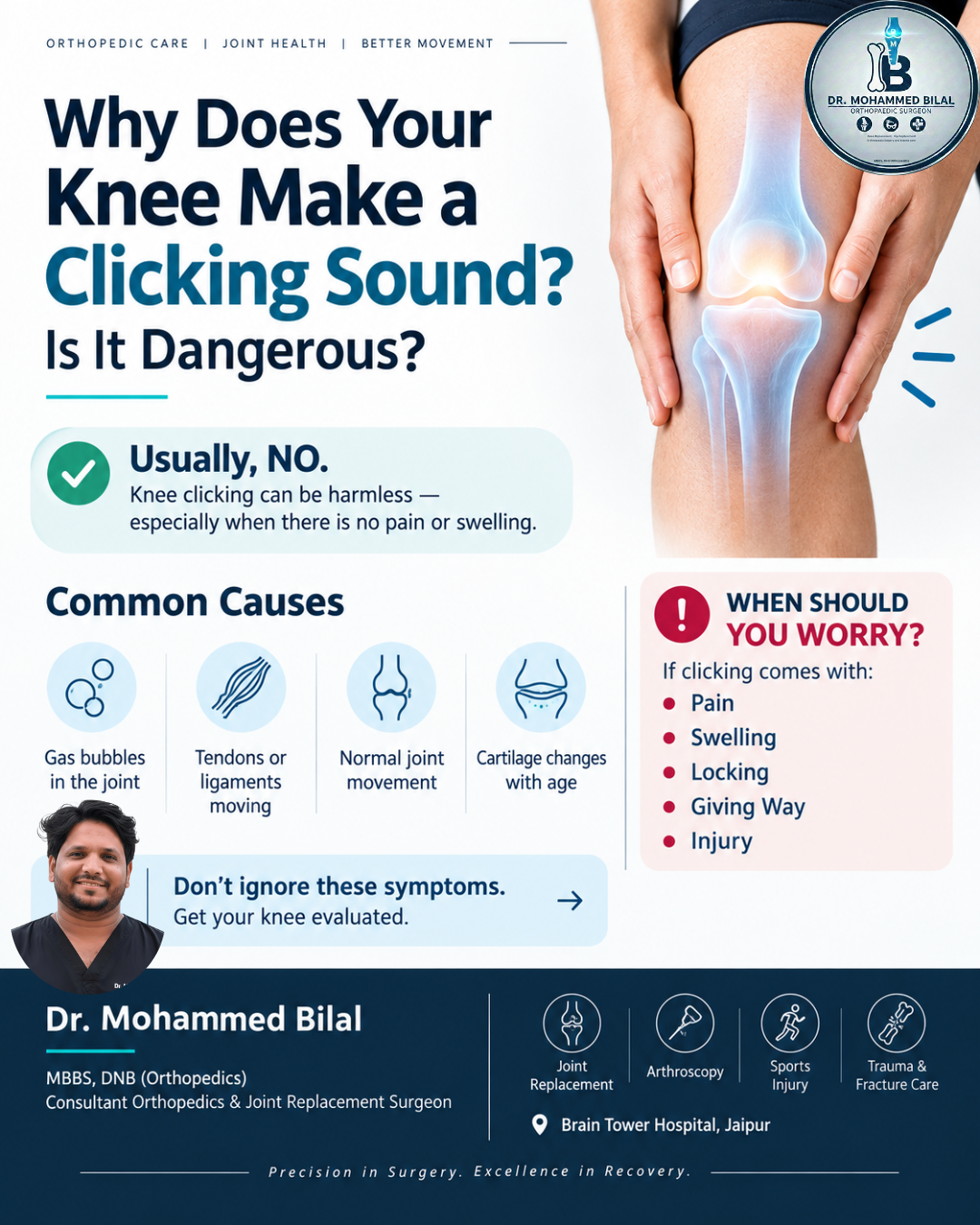WHY DOES YOUR KNEE MAKE A CLICKING SOUND? Knee, Pain, TKR, THR, Fracture, Orthopedic, Jaipur, Trauma