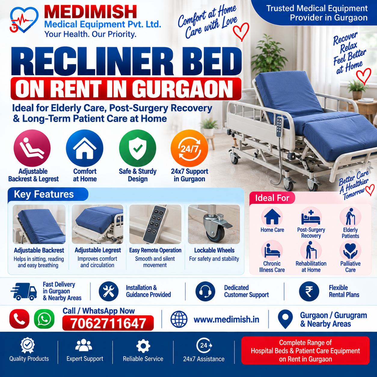 Recliner Bed on Rent in Gurgaon | Comfortable Home Patient Care