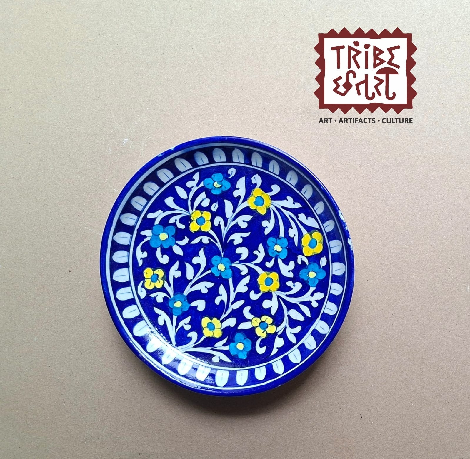 Jaipur Blue Pottery Decorative Plate — Handpainted Floral Wall Art & Tabletop Décor