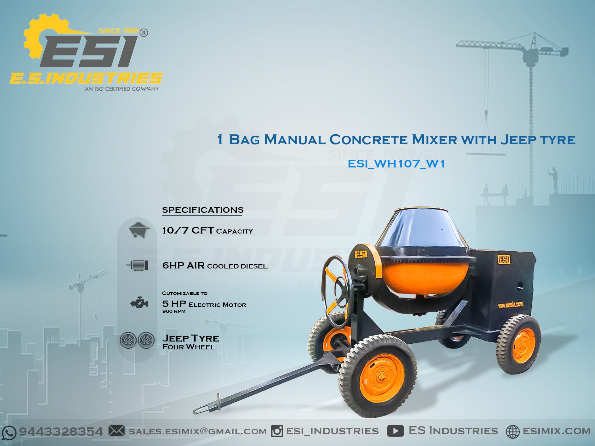 ONE BAG MANUAL CONCRETE MIXER WITH JEEP TYRE IN TENKASI