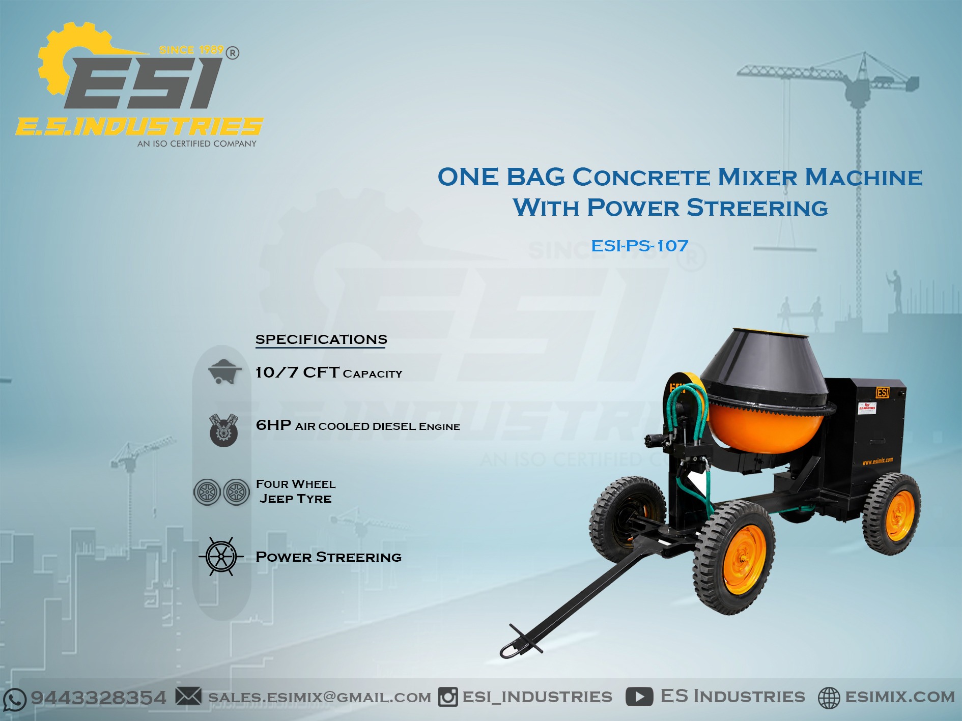 ONE BAG CONCRETE MIXER MACHINE WITH POWER STEERING IN TIRUPATHUR