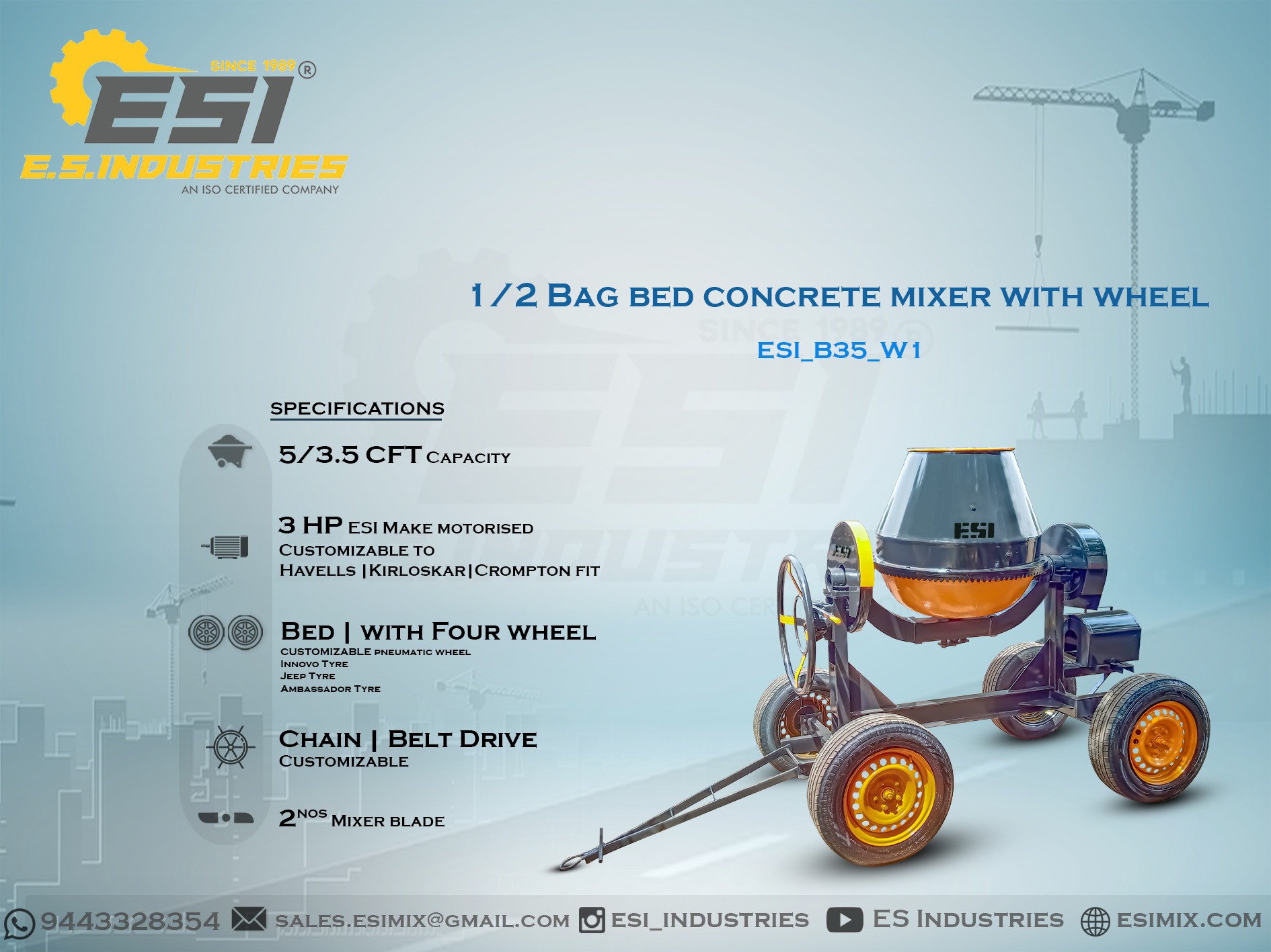 HALF BAG BED CONCRETE MIXER WITH WHEEL IN MADURAI