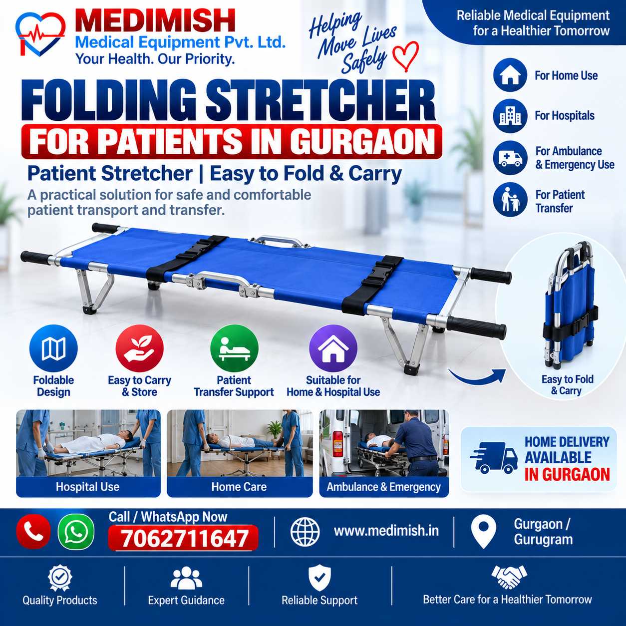 Folding Stretcher for Patients in Gurgaon | Patient Stretcher