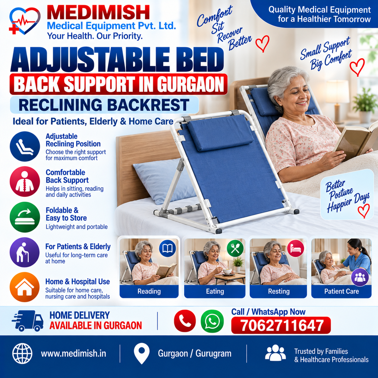 Adjustable Bed Back Support in Gurgaon | Reclining Backrest