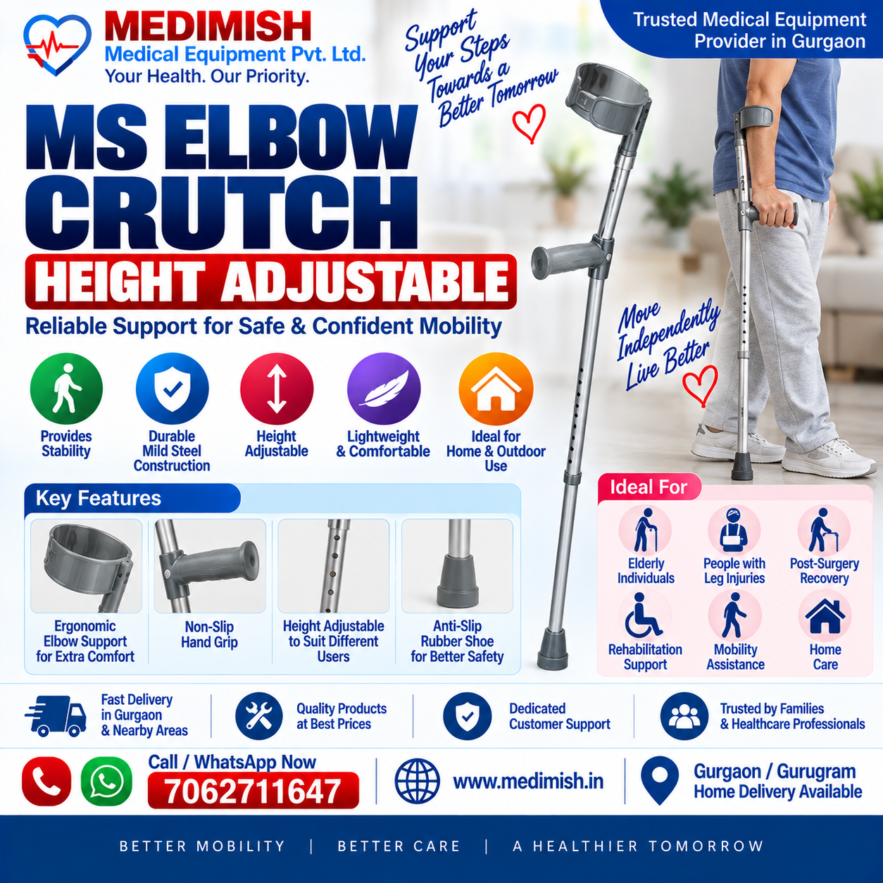 MS Elbow Crutch – Height Adjustable
