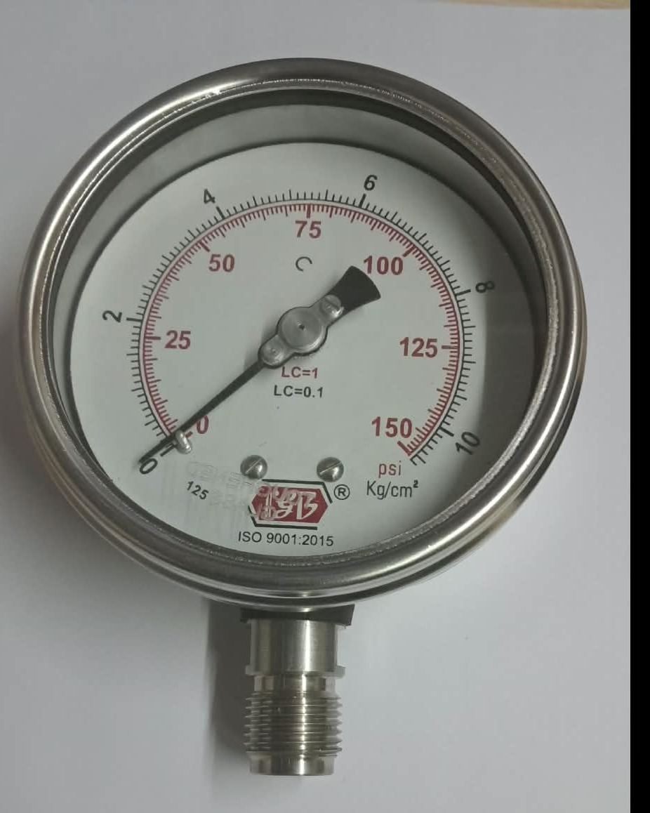 4'' DIAL0-150 PSI 3/8 BSP BOTTOM COMPLETE SS