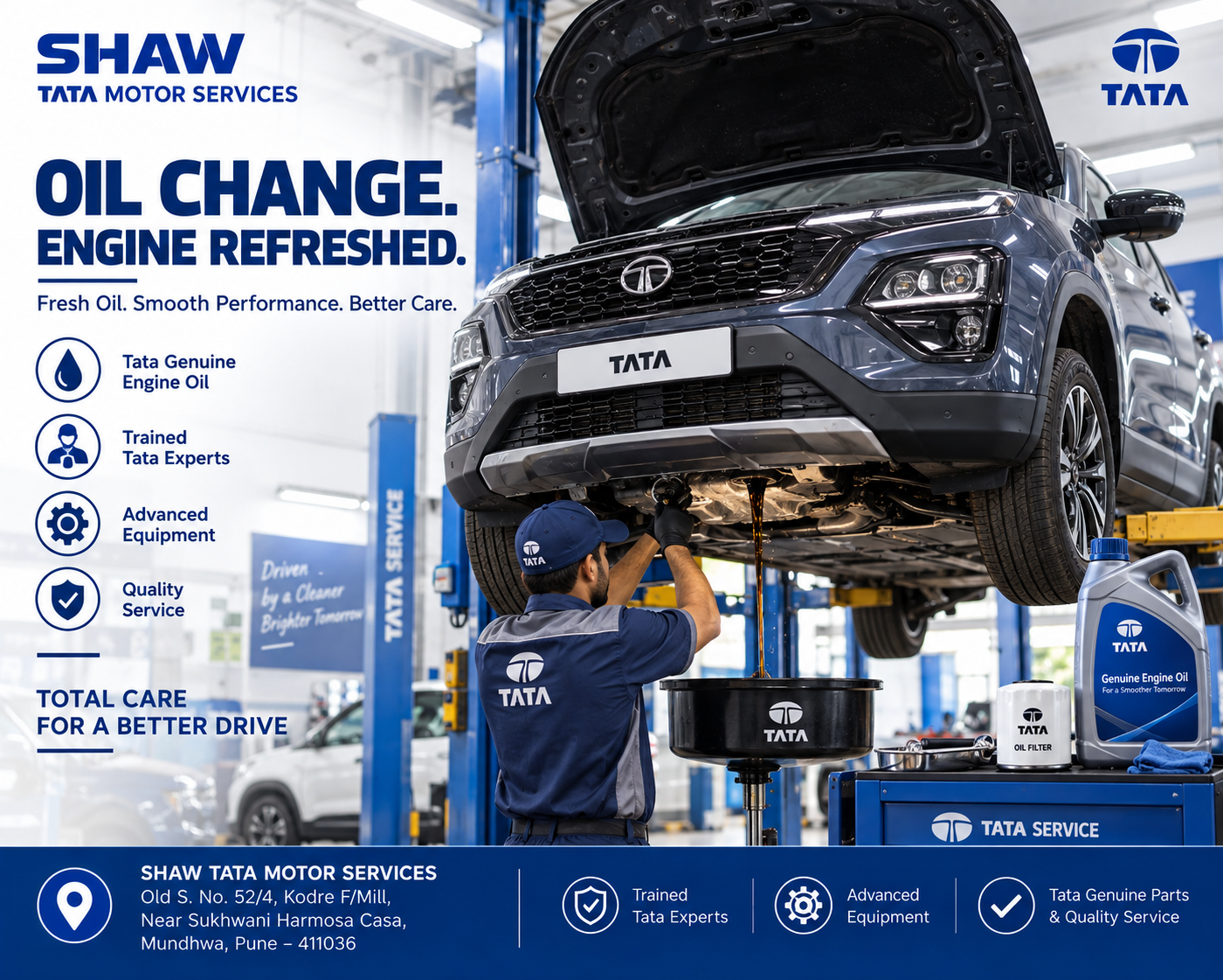 Tata Car Oil Change Mundhwa Pune | Engine Oil Service & Tata Genuine Parts | Shaw Tata Motor Service