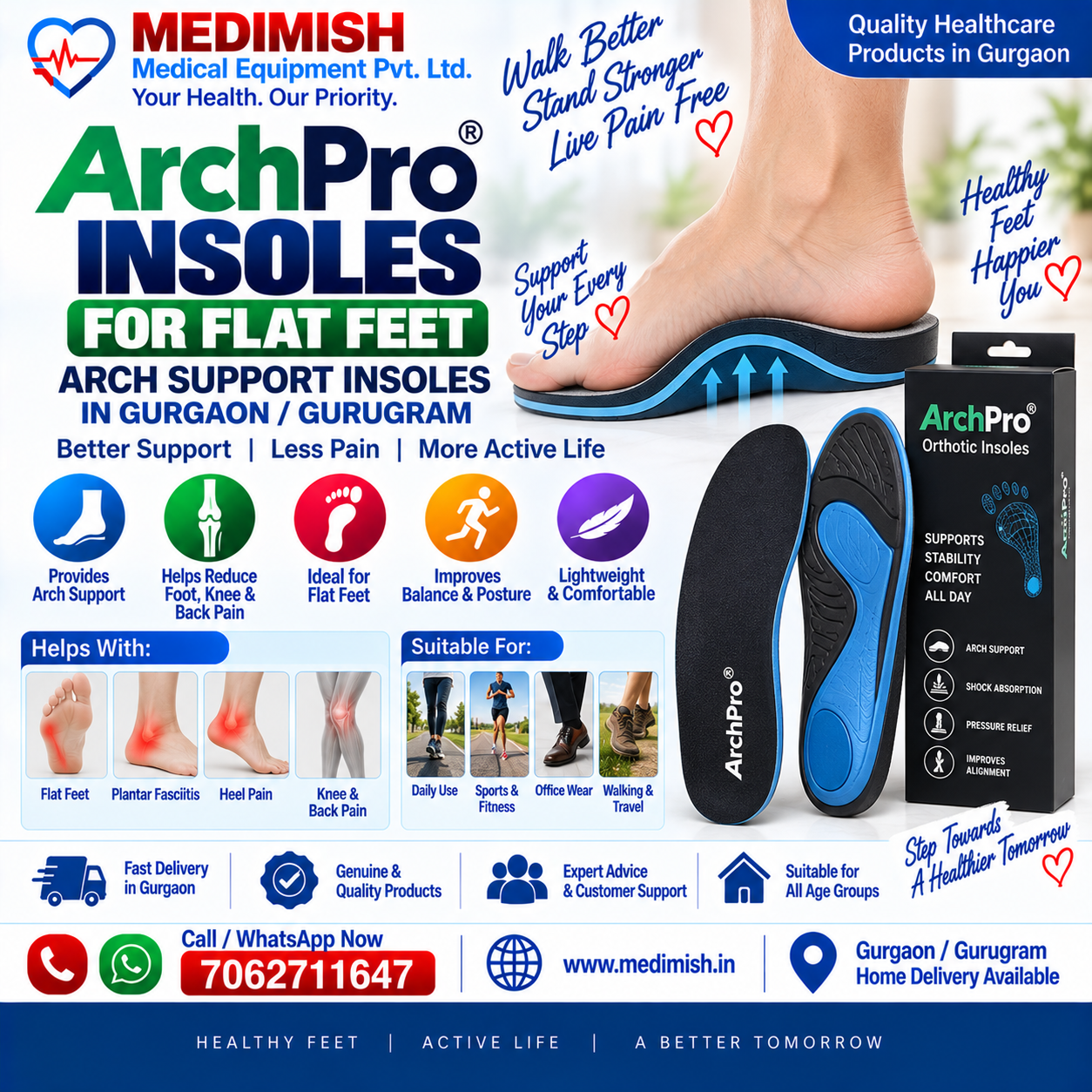 ArchPro Insoles for Flat Feet in Gurgaon | Arch Support Insoles