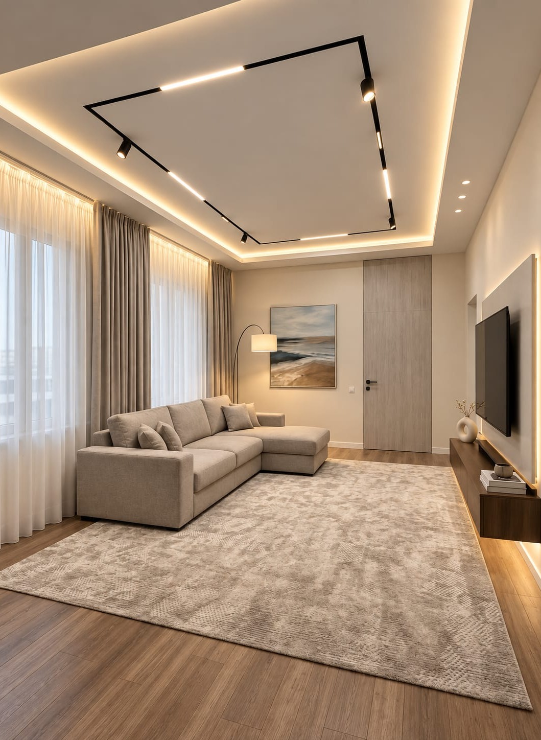 Modern Luxury Living Room with Designer False Ceiling