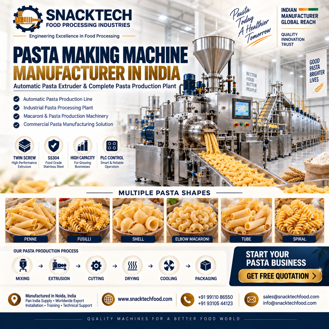 Best Pasta Making Machine Manufacturer in India | Automatic Pasta Extruder & Production Plant