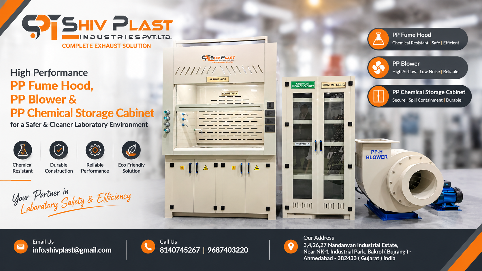 PP Fume Hood, PP Blower and PP Chemical Storage Cabinet