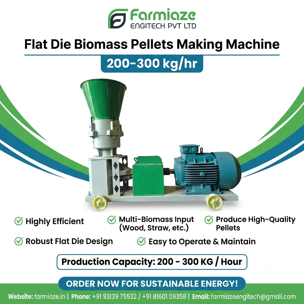 Flat Die Biomass Pellet Making Machine 200–300 Kg/hr Manufacturer in Karnataka