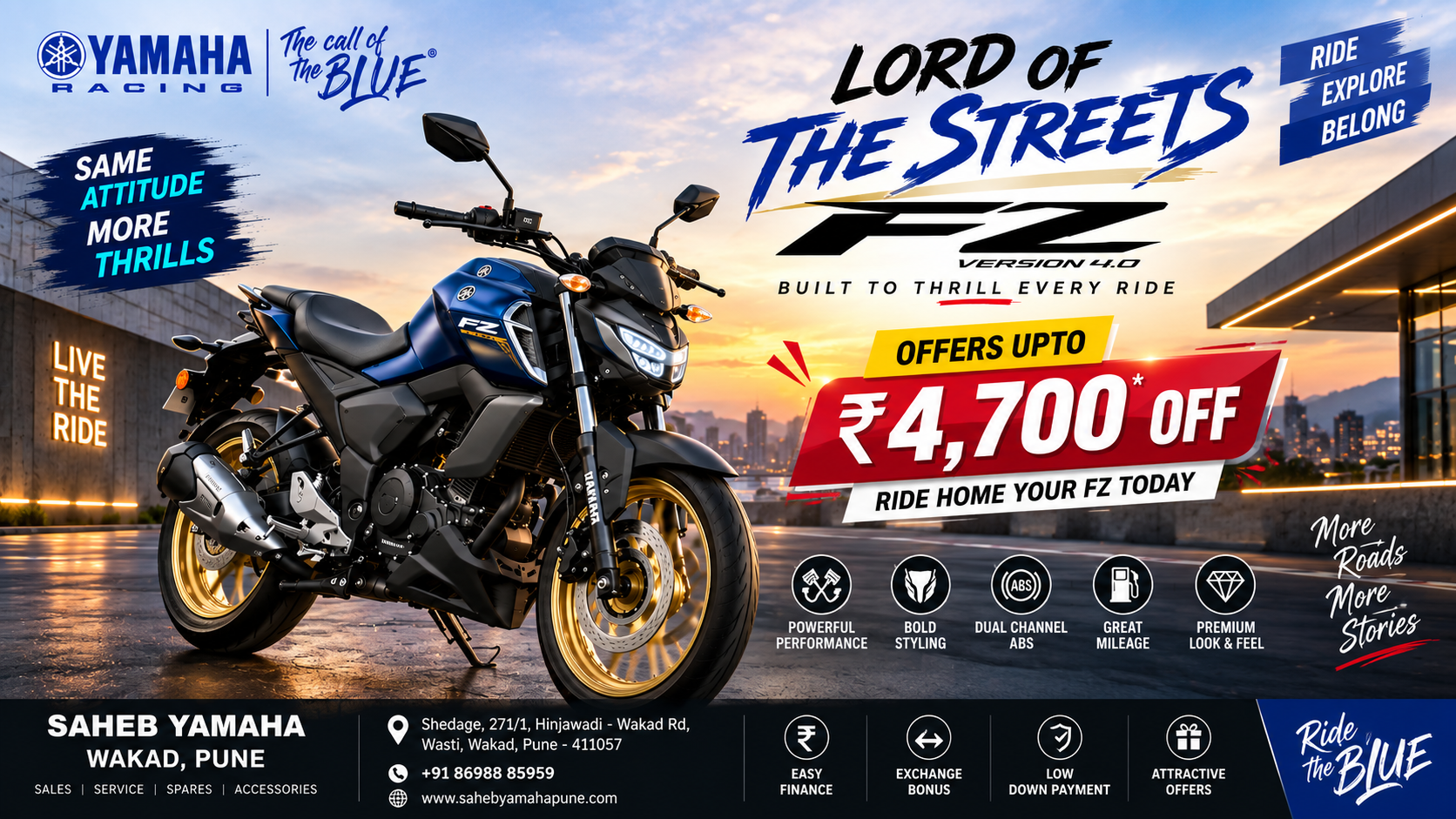 Yamaha FZ Version 4.0 – Up to ₹4,700 Off | Saheb Yamaha Wakad Pune
