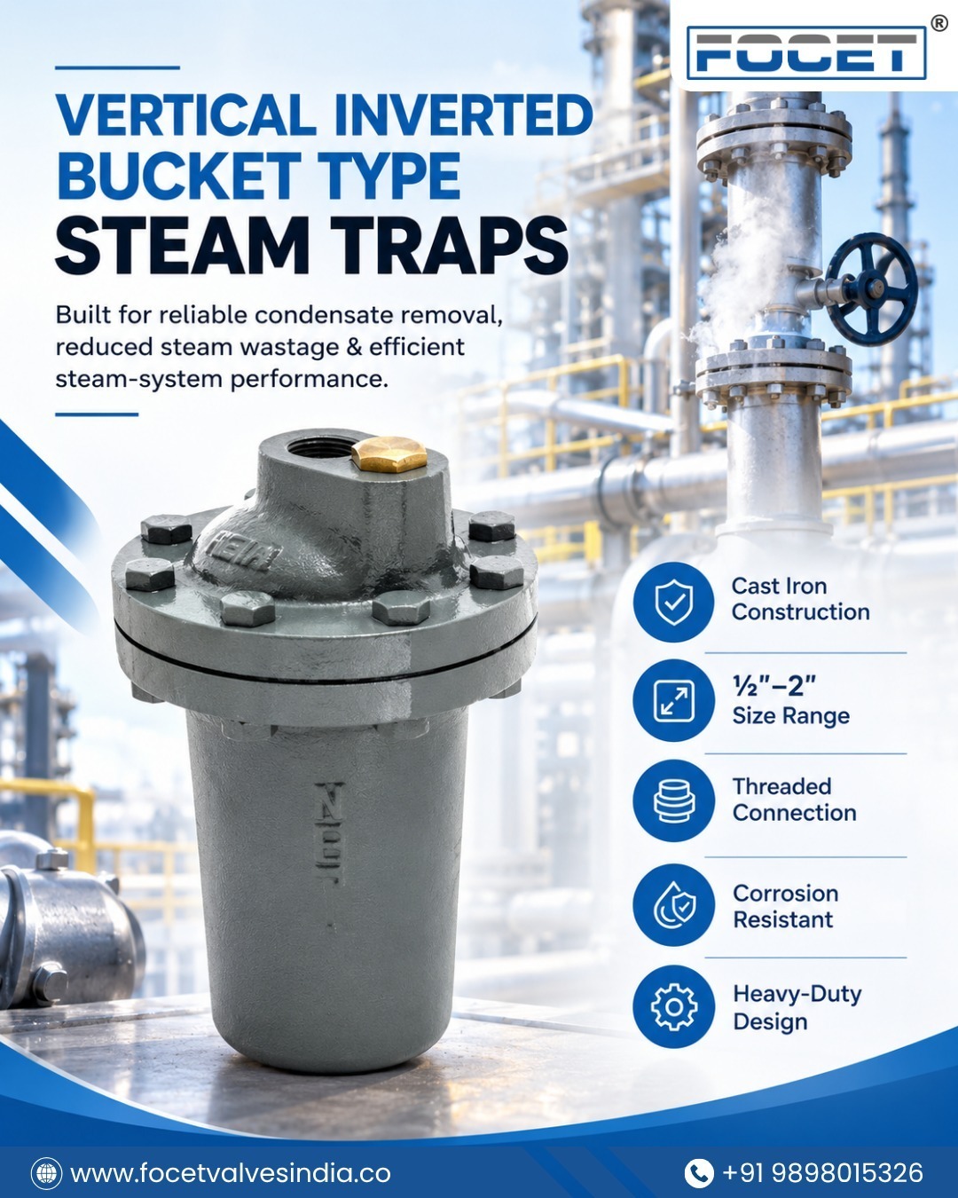 Vertical Inverted Bucket Type Steam Trap for Industrial Steam Systems