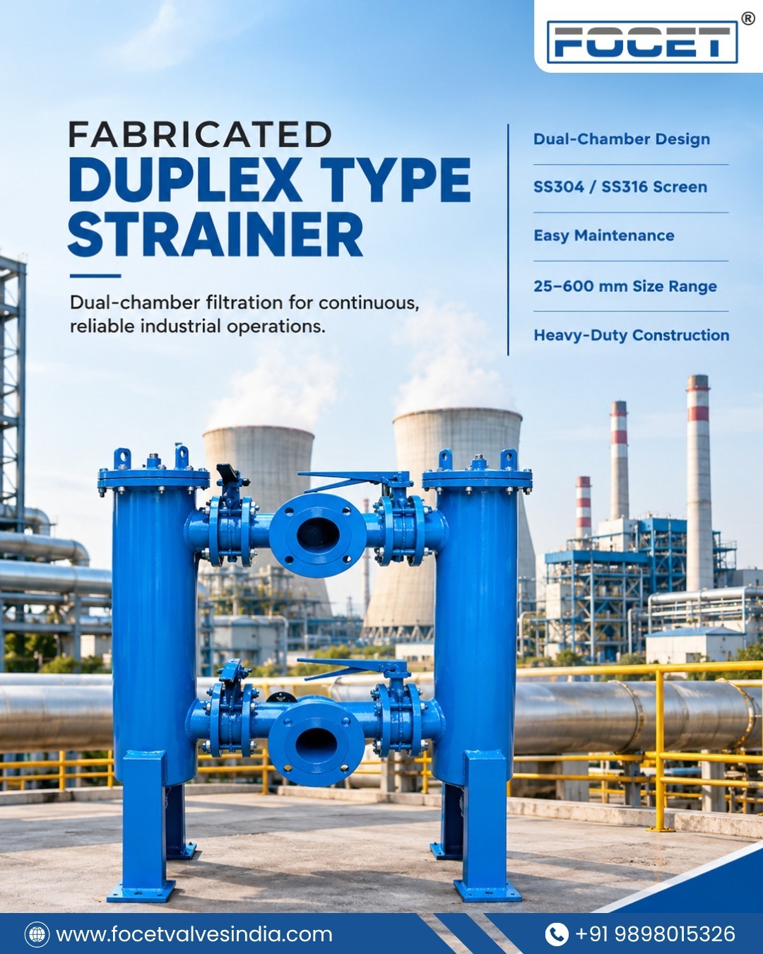 Fabricated Duplex Type Strainer for Continuous Industrial Filtration