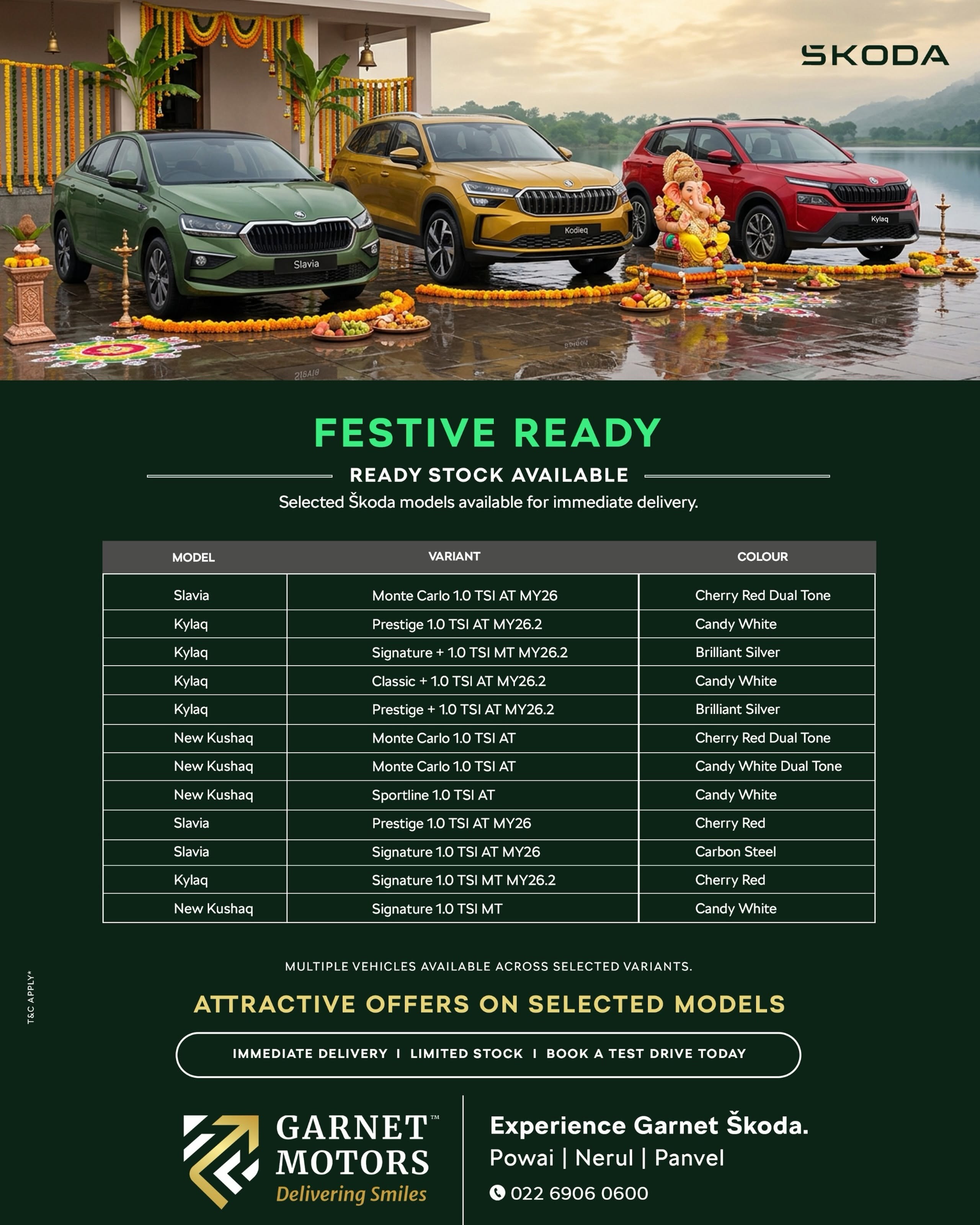 Garnet ŠKODA Powai – Festive Ready Cars | On-Road Price, Test Drive & Immediate Delivery